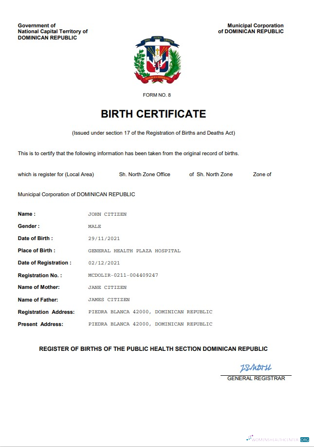 Download Dominican Republic birth certificate Word and PDF template Photoshop template